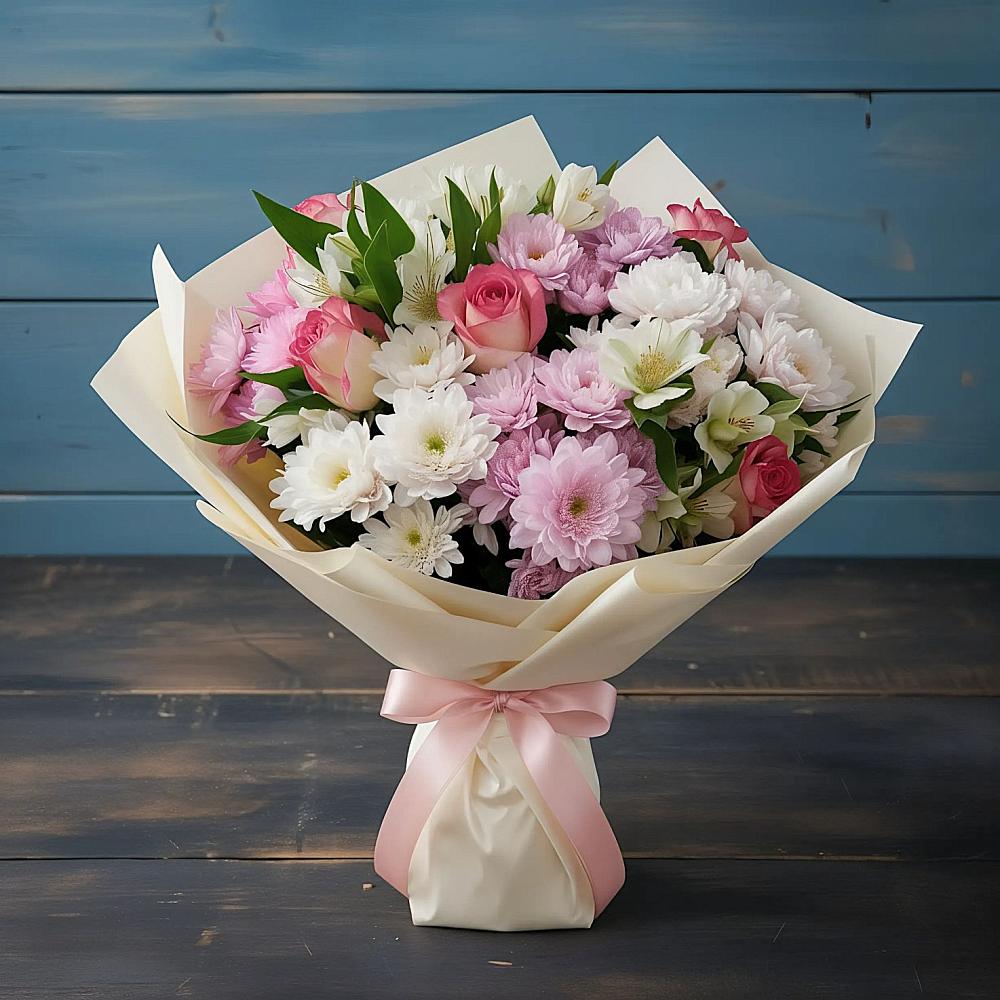 Букет цветов из: Хризантемы, Альстромерии и Розы в Холм-Жирковский